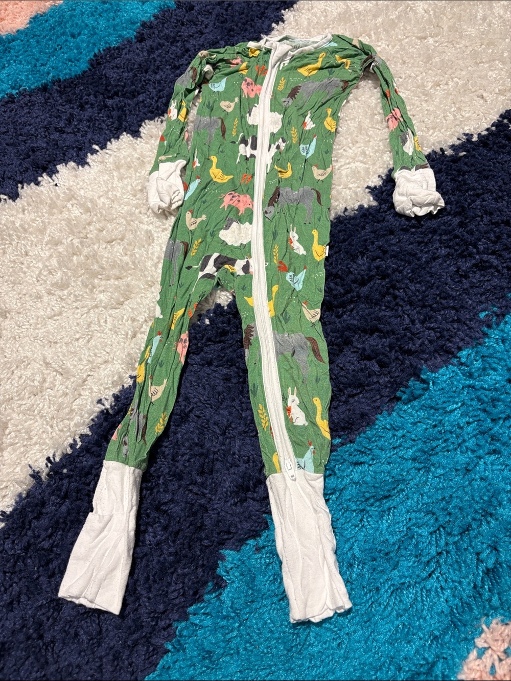 Little Sleepies Green Animal Print Zip Footie with White Cuffs and Ankles